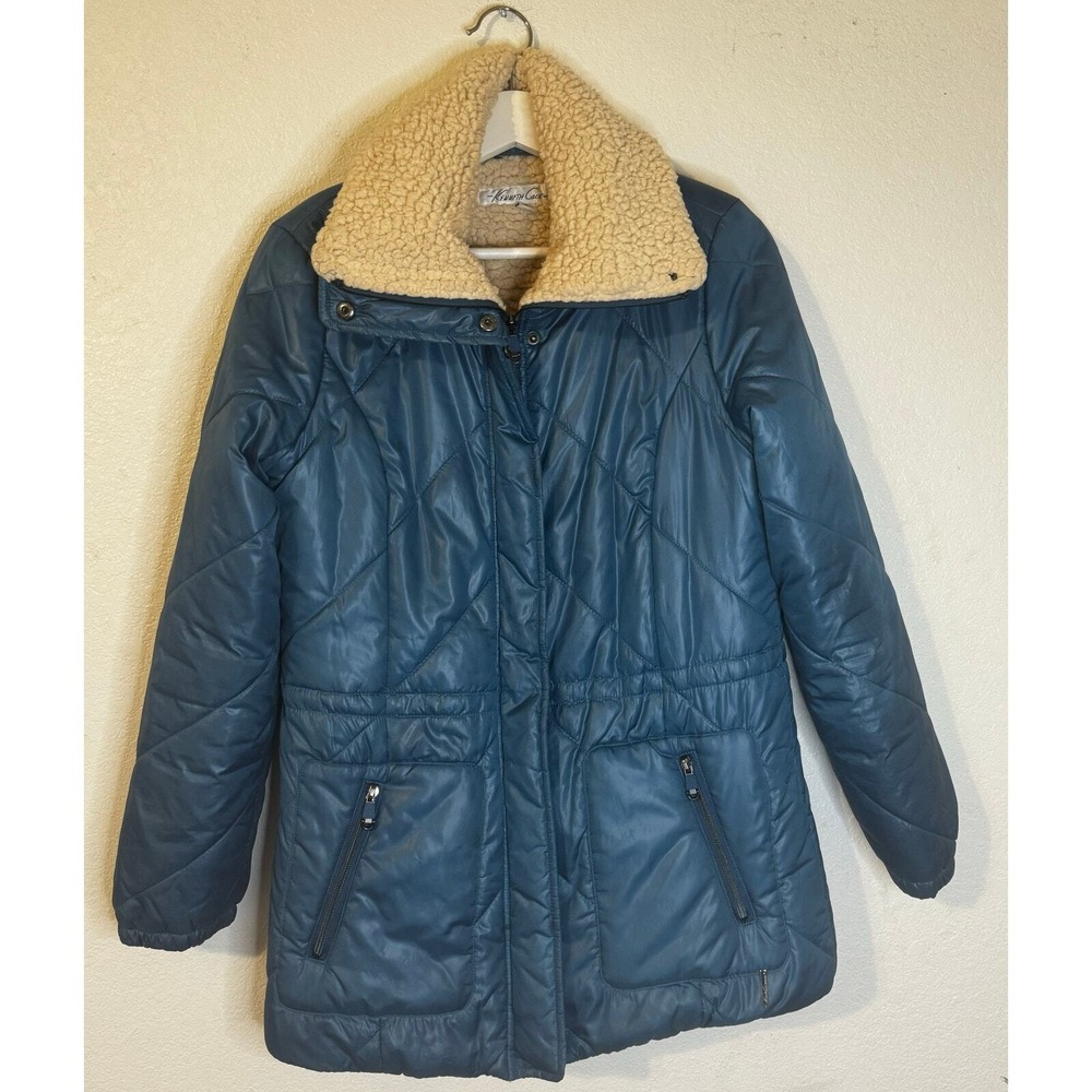 Kenneth Cole Quilted Puffer Coat Womens Sherpa Collar Winter Warm Outerwear
